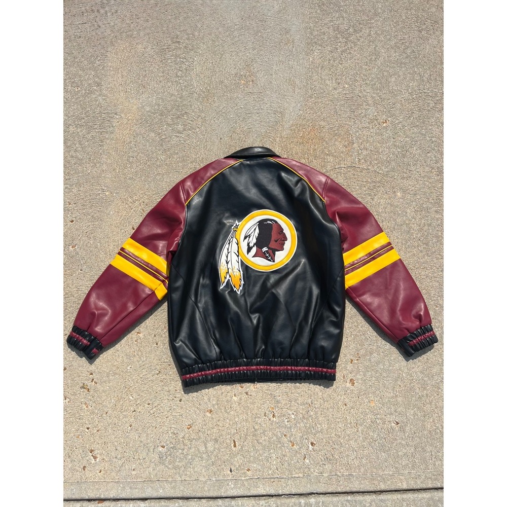Vintage Washington Redskins Bomber Jacket Mens M Red Black Faux Leather